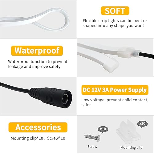 Miniatura 6 de segrass Tira de luces LED de neón de 164 pies IP65 impermeable flexible luces LED de neón de 12 V para dormitorio habitación habitación decoración