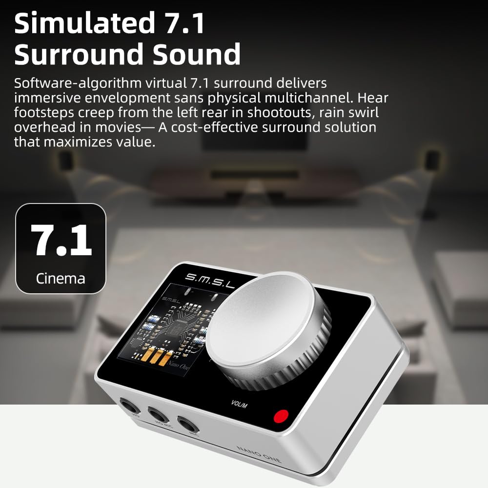 SMSL Nano ONE Pro Scheda audio esterna, chip Hi-Fi DSP, suono surround virtuale 7.1, per Windows/Mac/telefono/Live Stream/giochi, uscita cuffie da 3,5 mm, ingresso microfono, plug and play, senza