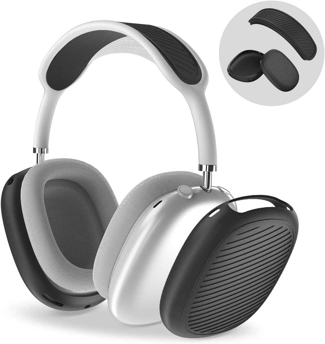 WQNIDE [2 Set] Headband Cover + Earpads Cover Compatible for AirPods Max, Soft Silicone Washable Anti-Scratch Earphone Protective Earpad Cover & Headband Protectors for Apple AirPods Max (Black)