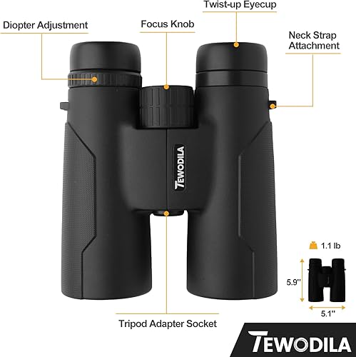 Miniatura 5 de Tewodila Binoculares HD de alta potencia de 10 x 42 para adultos para observación de aves, crucero, caza, concierto, viajes, visión grande ligera
