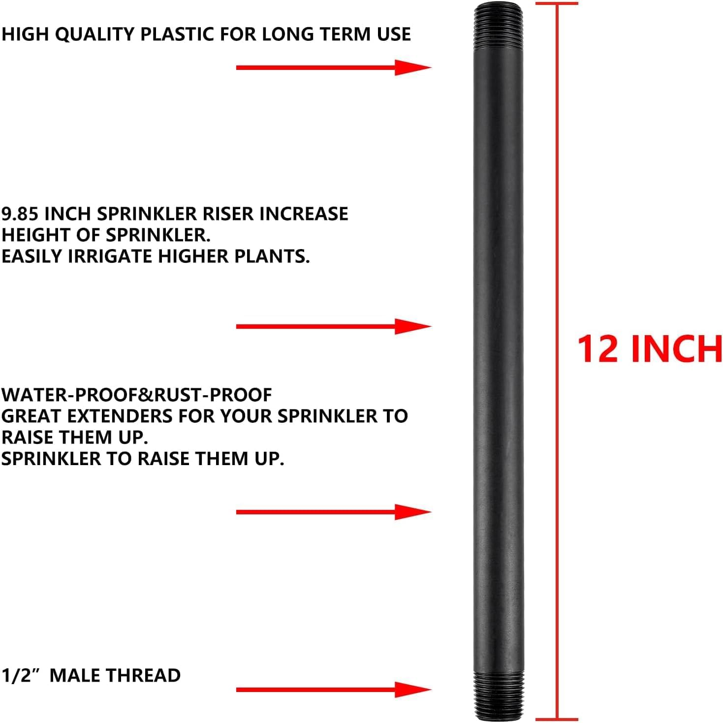 1/2 Inch Double Male Threaded Head Pipe Riser Multifunctional NPT Sprinkler Extensions 12Pc,12 Inch(NPT Sprinkler Extension)