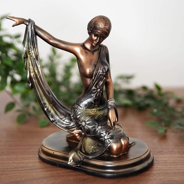 Maisonica Art Deco Silhouette Bronze Kneeling Lady Figurine Green Dress Ornament Figurine 20cm