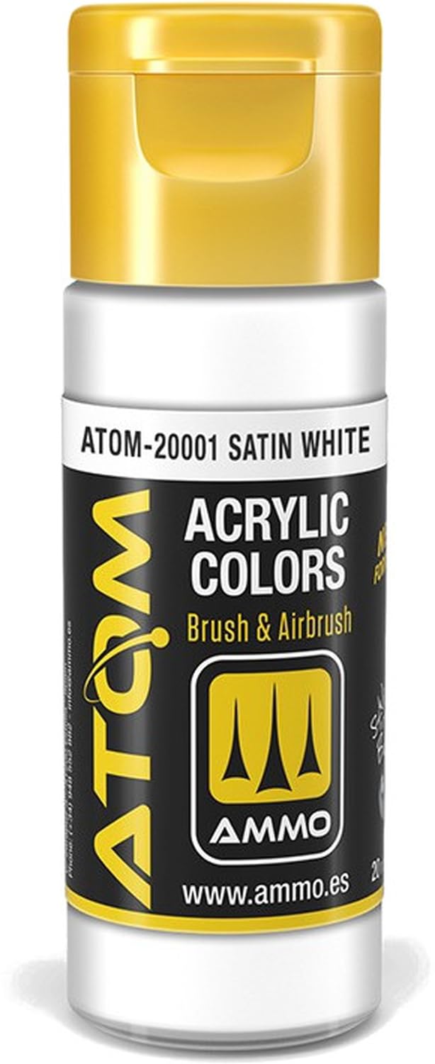 Atom: Satin White Acrylic Paint 20ml Bottle