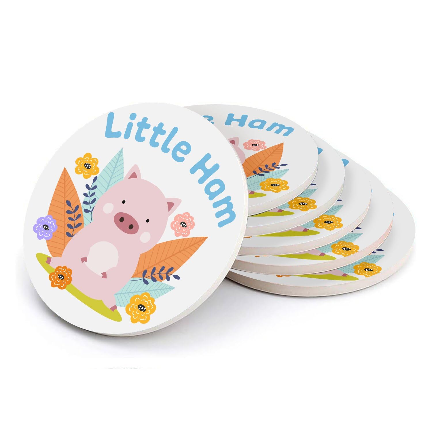 Sous verre ronds en céramique Little Ham Piggy en lot de 6 pièces de 108 mm
