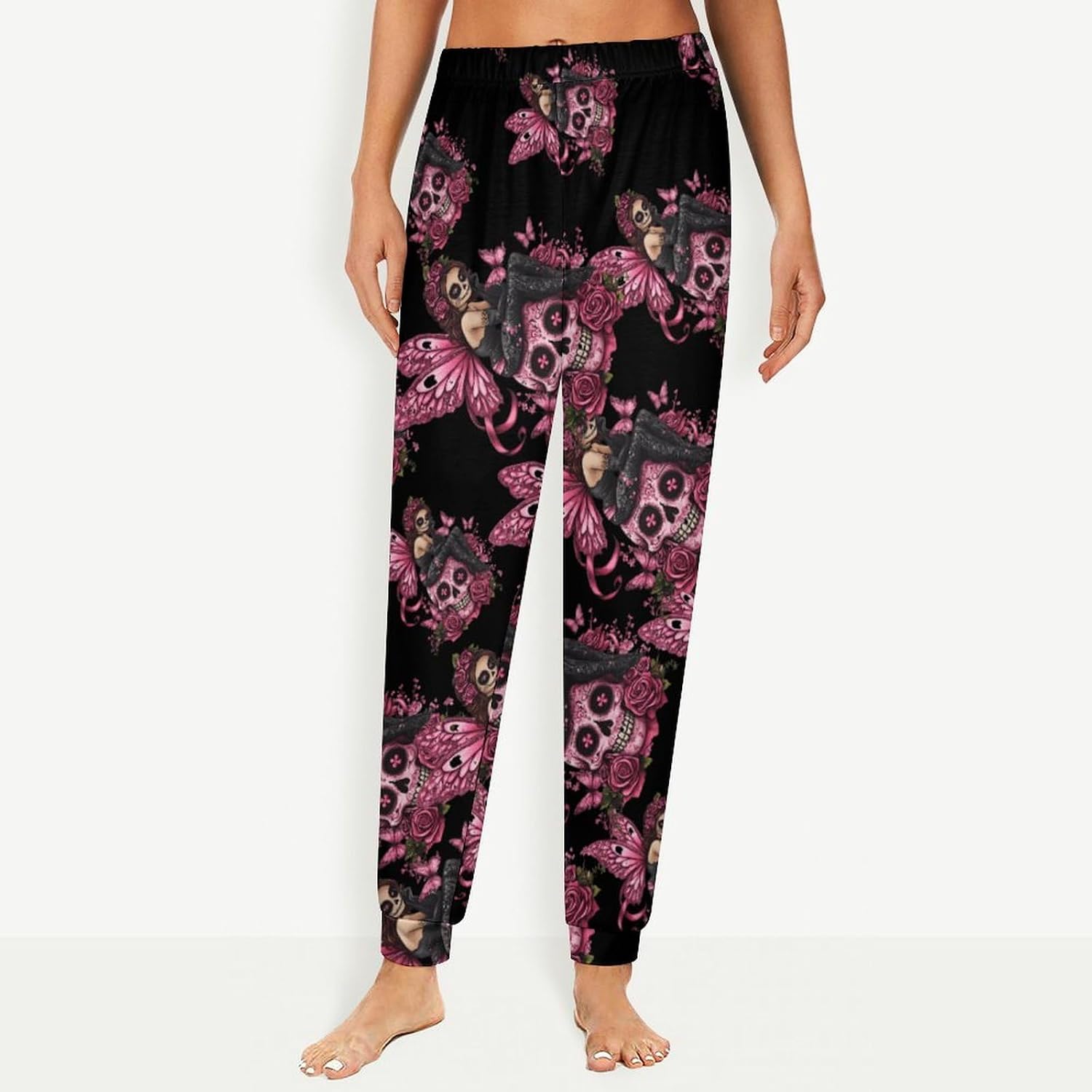 Skull Fairy Breast Cancer Awareness Ribbon Womens Pajama Pants Soft Lounge Pants Loose Trouser Pj Bottoms Sweatpants