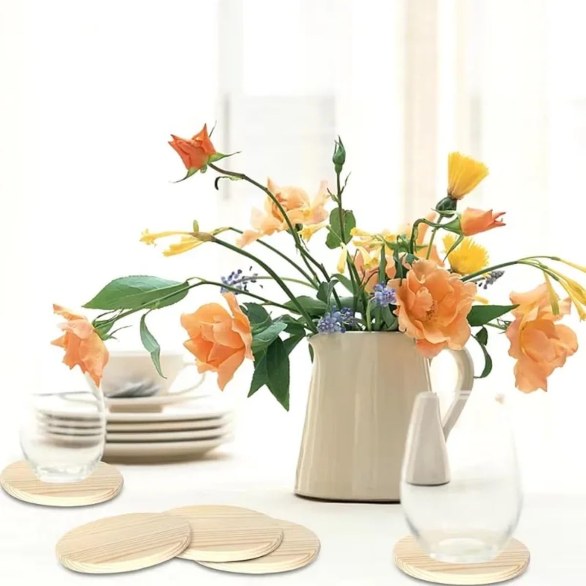 Posavasos de madera personalizados, posavasos de madera grabados, posavasos de madera personalizados para bebidas, posavasos personalizados (50 unidades, redondos)