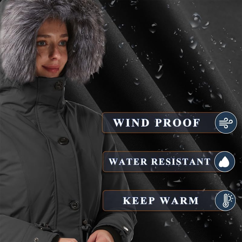 GGleaf Women's Winter Thicken Jacket (Standard & Plus Size) Quilted Coat Puffer Parka with Faux Fur Trim Hood - Image 3