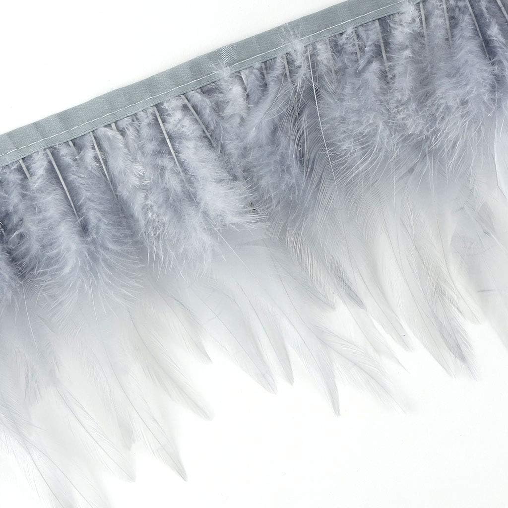 ZUCKER Rooster Saddle Feather Fringe Trim - 1 yd Silver Costume Sewing Craft Supplies - Silver