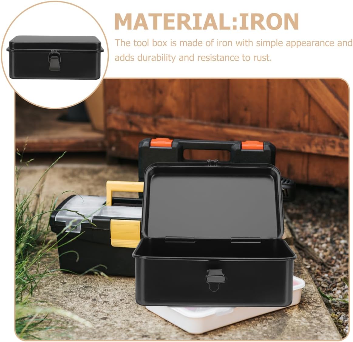 DOITOOL Tool Storage Case Portable Tool Storage Box Iron Toolbox Small Tool Box with Metallic Clutch Repairing Tool Organizer for Home Car Tools Nails Pins Portable Tool Case - 7.8 x 4.9 x 3 inch