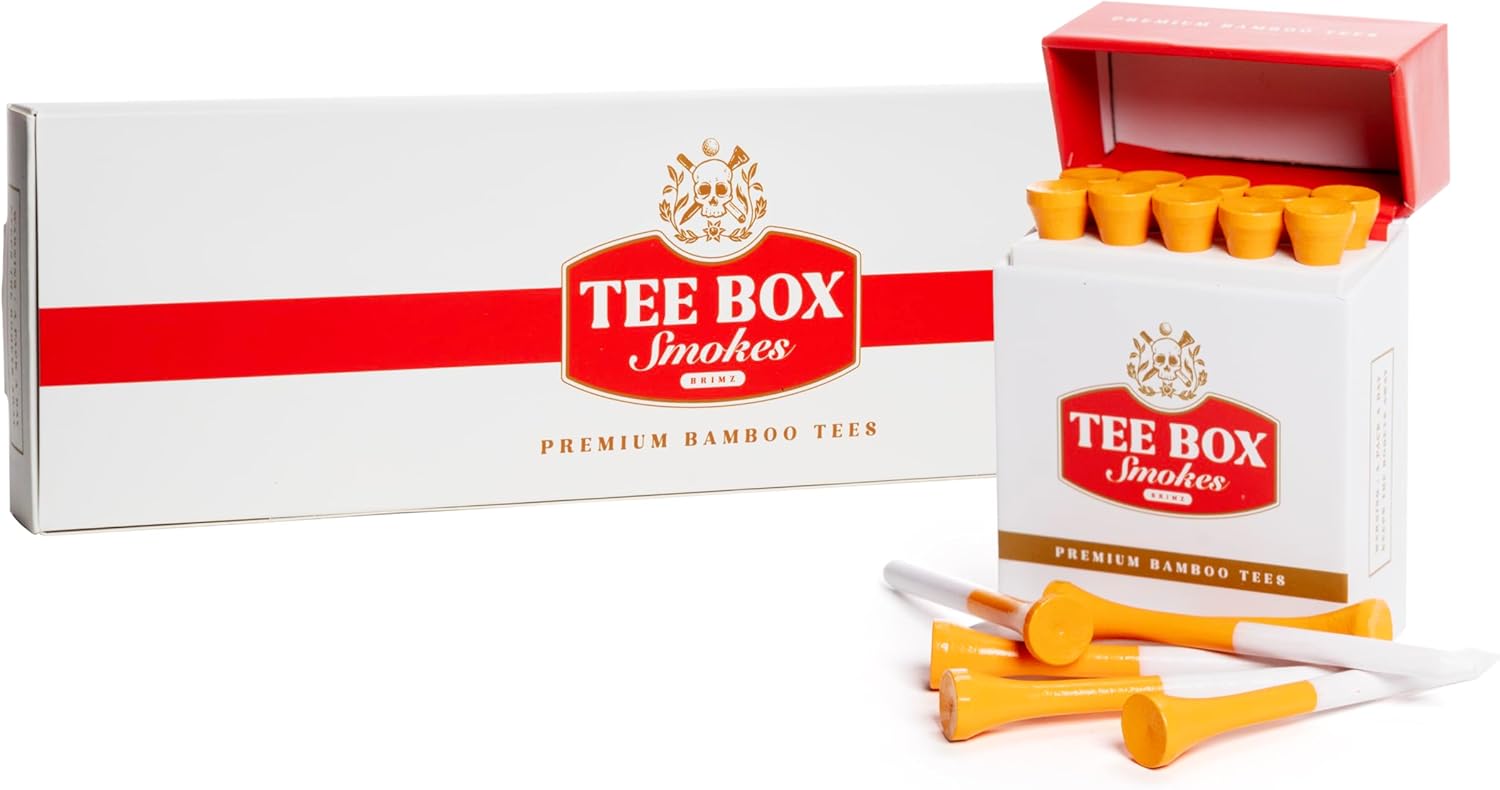 BRIMZ Tee Box Smokes Bamboo Golf Tees – Magnetic Reusable Tee Case – 50 Premium 2¾" Golf Tees – Funny Golf Gift & Golf Accessories (Big Pack – 5 Cases)