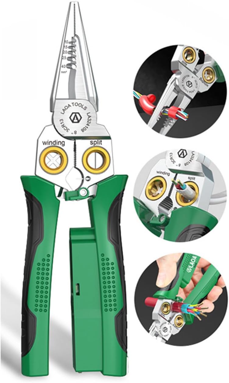 Wire Strippers with Electricity Measurement Function,8in1 Wire Stripping Pliers for Cutting and Pulling Wires, Wire Cutter Stripping Tools, Multipurpose Electrician Pliers (8-in-1)