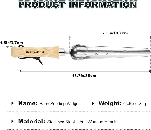 Miniatura 9 de Pala de mano para jardín de Berry&Bird, acero inoxidable, resistente, para mujeres, herramienta de jardinería con mango ergonómico y cabeza de metal