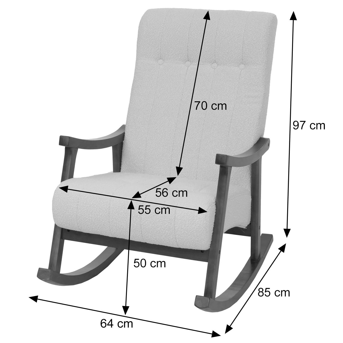 Mendler Schaukelstuhl HWC-K10 Bouclé - Taupe, Gestell Walnuss-Optik