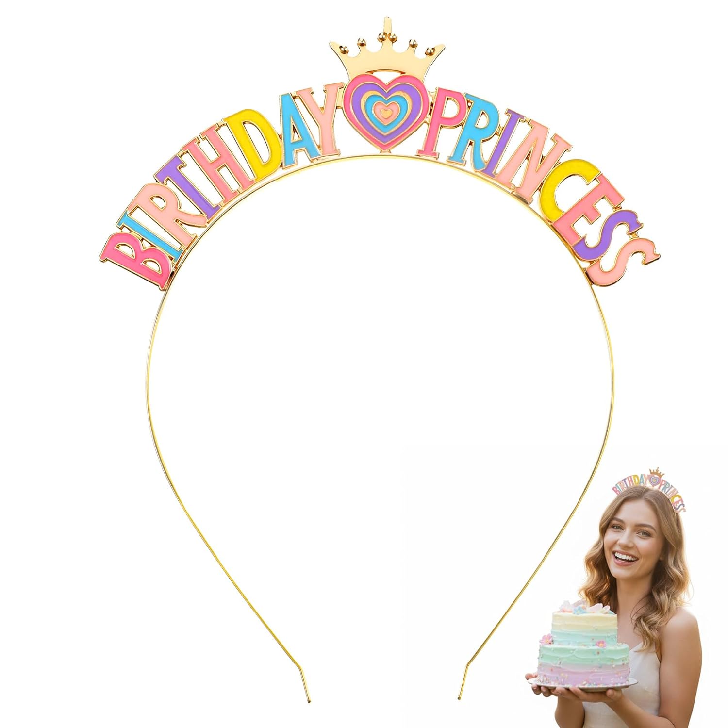 Rainbow Happy Birthday Headband Colored Happy Birthday Headband for Women Cute Metal Birthdays Decoration and Gift