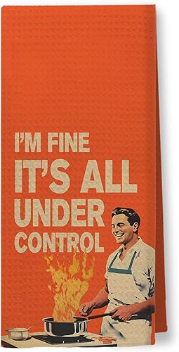 Miniatura 14 de Toallas de Cocina Divertidas "I'm Fine", Toallas Decorativas de Cocina y Té Estilo Ama de Casa Retro de los 50s, Toallas de Mano de Humor Sarcástico