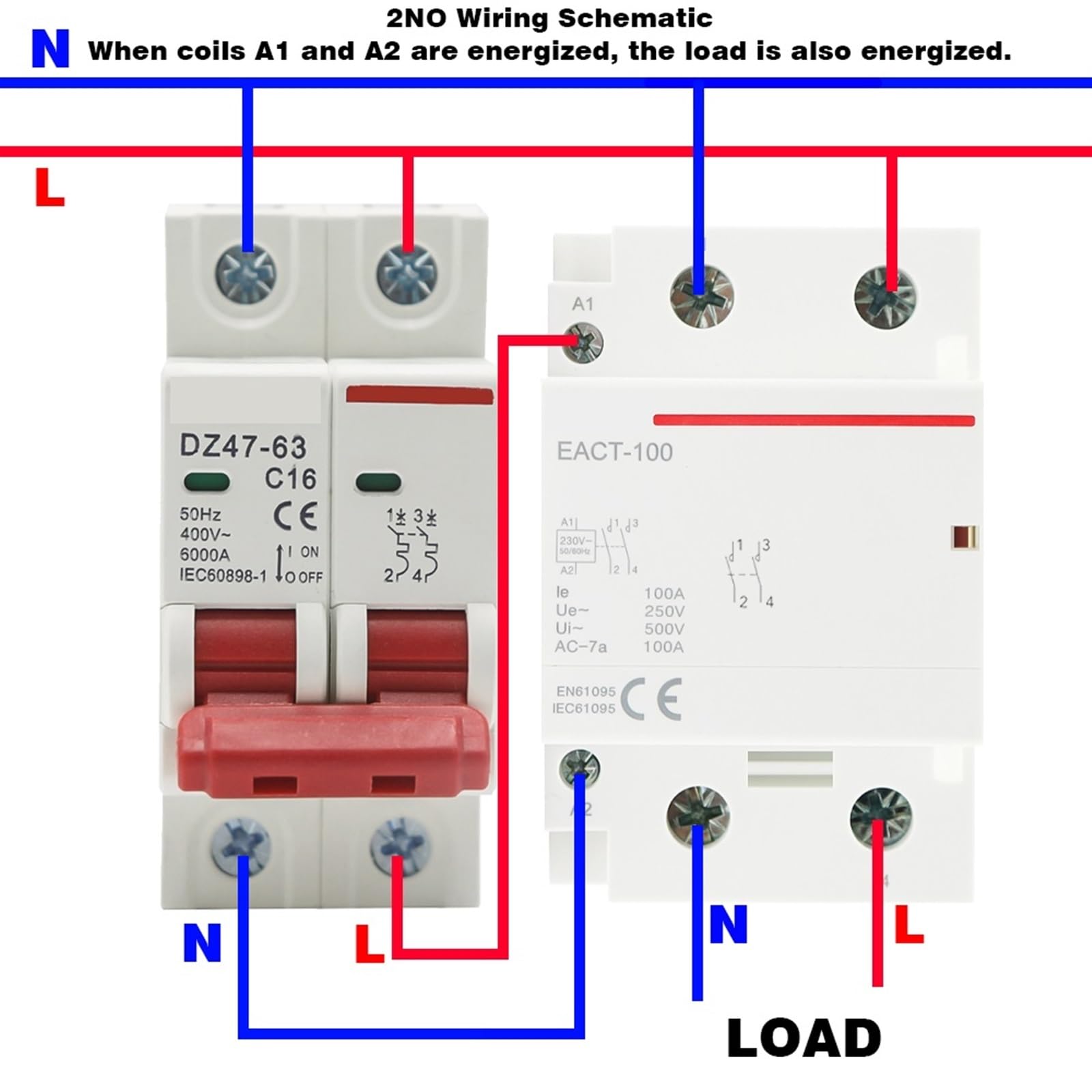 1 sztuka 2P 100A AC 110V 220V 50/60 Hz Din Rail domowy modułowy przełącznik stycznika AC 2NO 2NC 1NO1NC (1NO1NC, 220V)