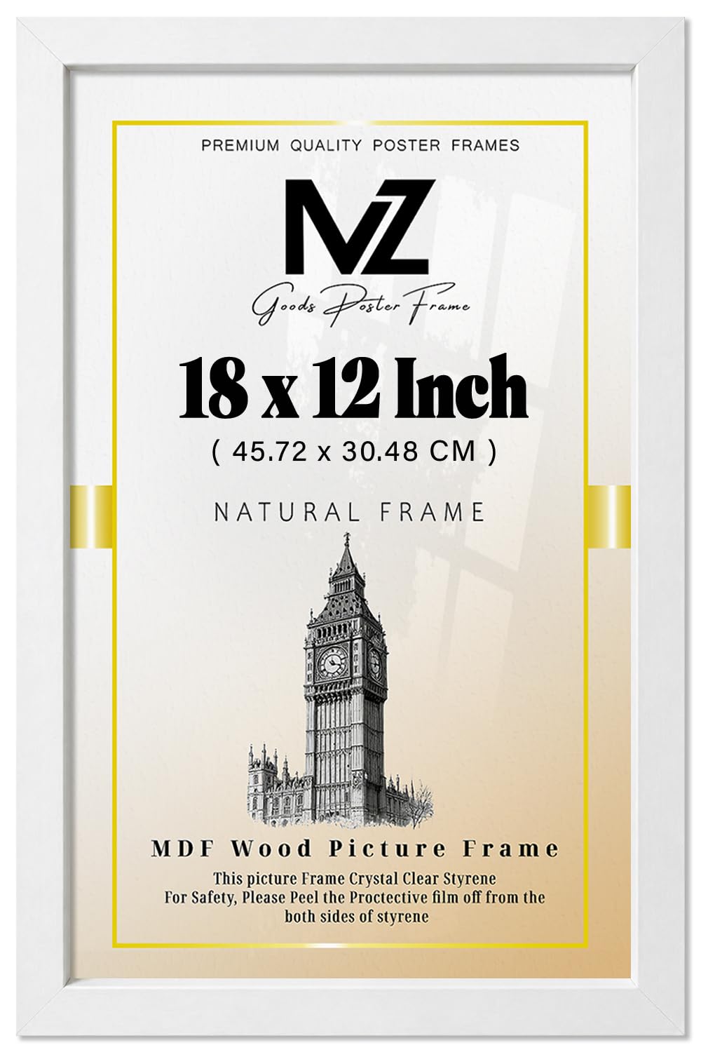 MZ GOODS | MDF Picture Frame (45.72 x 30.48 CM) 45.72 for Art Prints, & Family Travel Photos, Premium MDF Finish, Portrait & Landscape Hanging Hooks [ White ]