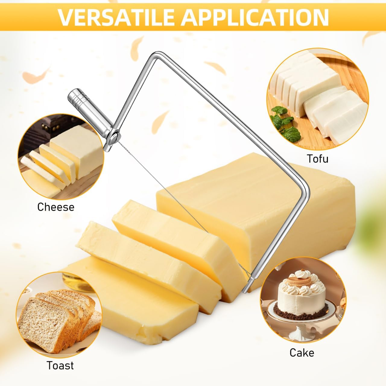 NUOBESTY Heavy Duty Cheese Slicer with Wire Stainless Steel Handheld Butter Cutter Compact Kitchen Tool 8.26X4.33In