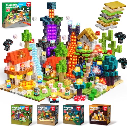 ToyUnited 4-in-1 Magnetic Blocks with 24 Light Up Blocks 200PCS Magnetic Building Blocks with 8 Base Plates Screen-Free Magnetic Building Cubes Toy Christmas Birthday Gifts for Boys Girls Age 3+