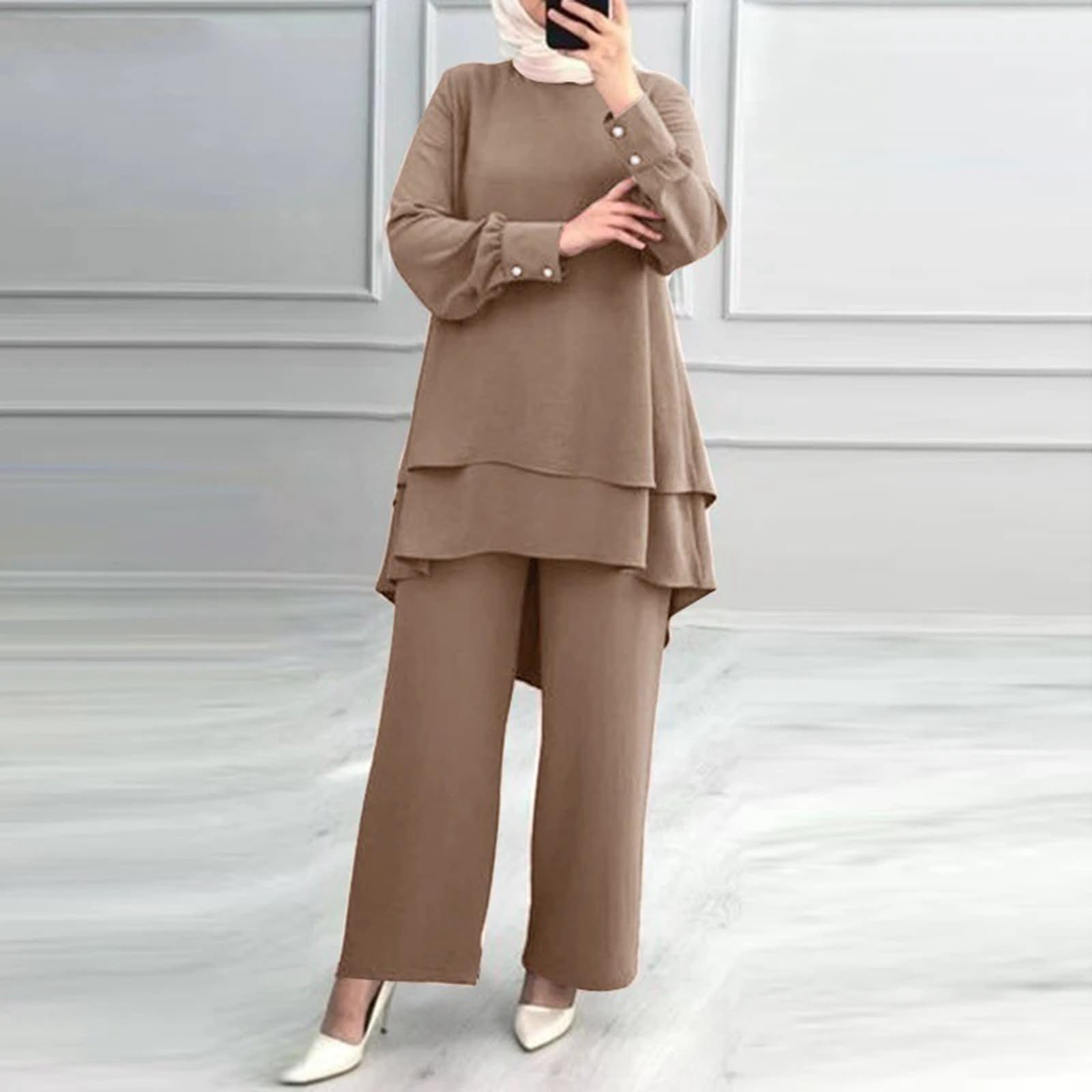 Muslimische Kleider für Damen 2 Teiler Corban Ramadan Outfit Langarm Oberteile Robe Und Hosen Dubai Türkisches Naher Osten Arabisch Islamische Kleidung