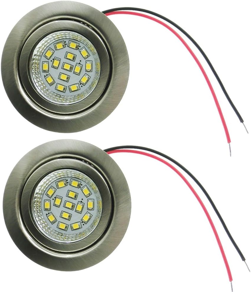 ELEDISON 2-Pack Recessed DC 12V RV Ceiling Light 2W LED 60mm Hole Embeded Cabinet Light Puck Bulb Fixture for Car RV Trailer Camper Boat Yacht Lighting (Warm White 3000K)
