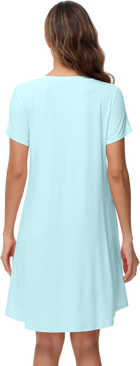 WiWi Viscose from Bamboo Nightgowns for Women Short Sleeve Pajama Dress V-neck Summer Night Shirts S-XXL - Image 2