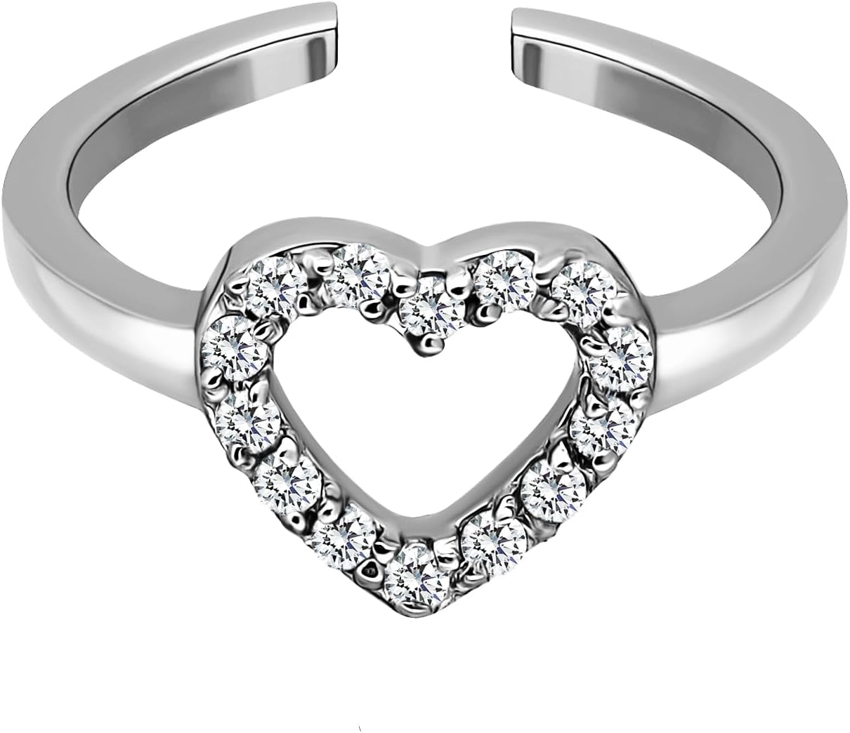 Hoops & Loops 925 Sterling Silver Cubic Zirconia Open Heart Toe Ring for Women