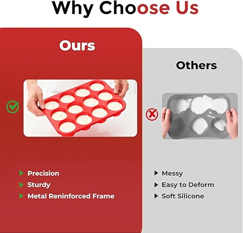 Miniatura 3 de Molde de silicona para panecillos para hornear Molde para magdalenas de 12 tazas con marco reforzado de metal, moldes de tamaño regular para