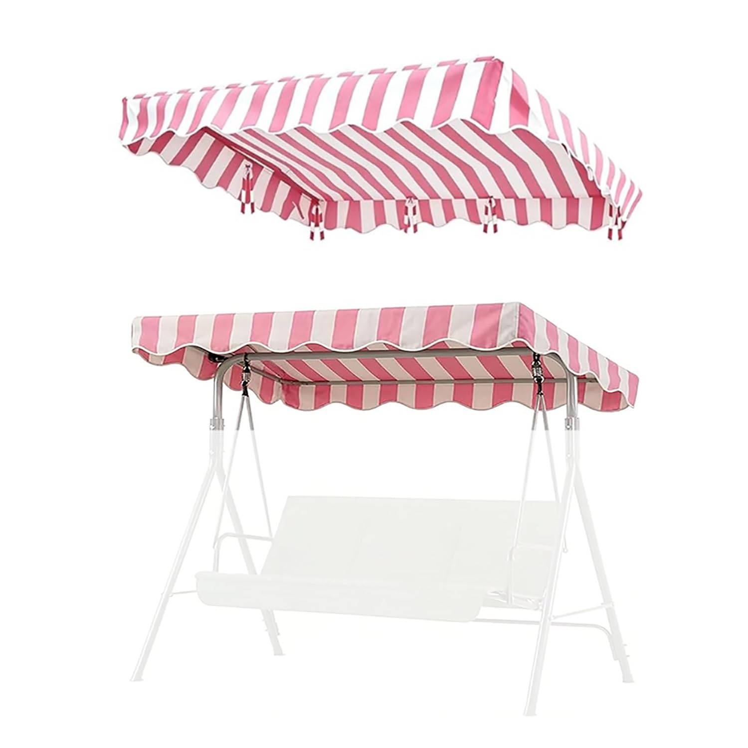YCXHGK Striped Porch Swings Top Cover, Garden Swing Chair Top Cover Shade Fabric, Outdoor Waterproof Swing Canopy Replacement for Park(Pink,190x120cm/74.8x47.2in)