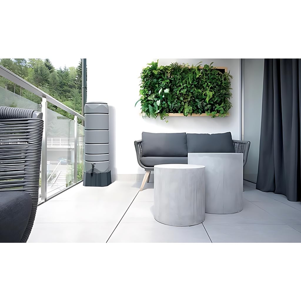 Kreher Regentonne Regenwassertank 110 L Kunststoff, Anthrazit | Kompakter Wassertank, 39,6 x 39,6 x 130,5 cm, inklusive Wasserhahn, Standfuß und Deckel, schlanke Bauform für den Garten
