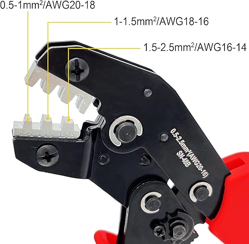 Miniatura 9 de Herramienta de prensado, herramienta engarzadora de cables con cortador pelacables, alicates de crimpado para terminales de barril abierto y