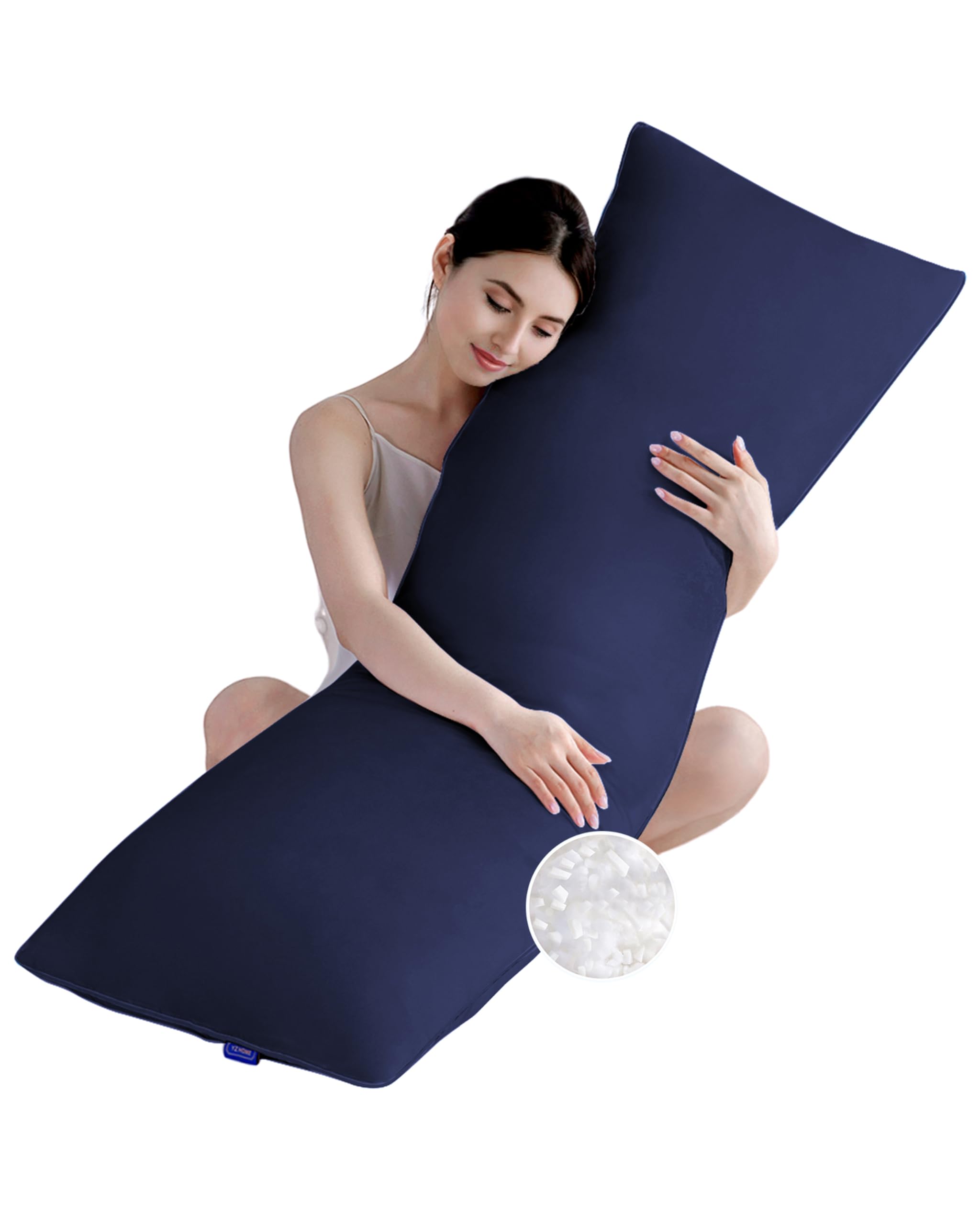 YZ HOME だきまくら 抱き枕 150cm×50cm 長い枕 横向き寝 等身大 厚み調整可能 ふわふわ もちもち 安眠枕 快眠サポート クッション カバー洗える 男女兼用 妊婦 プレゼント ネイビーブルー (150 50)