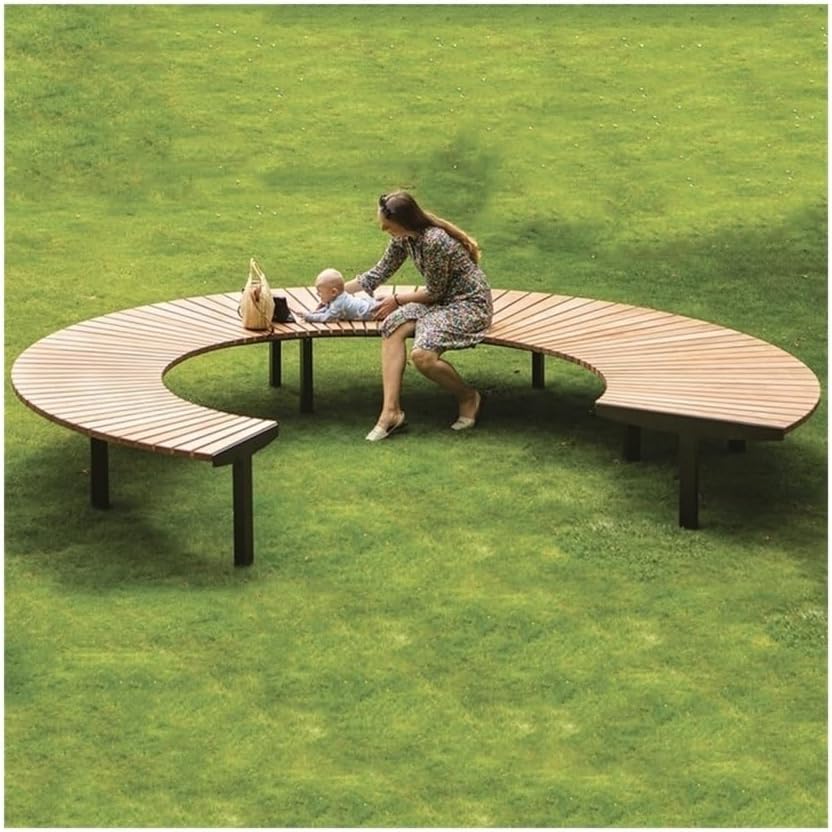 Benches, Outdoor Benches Chair, Circular Park Seats, Modern Anti-Corrosion Wooden with Steel Frames