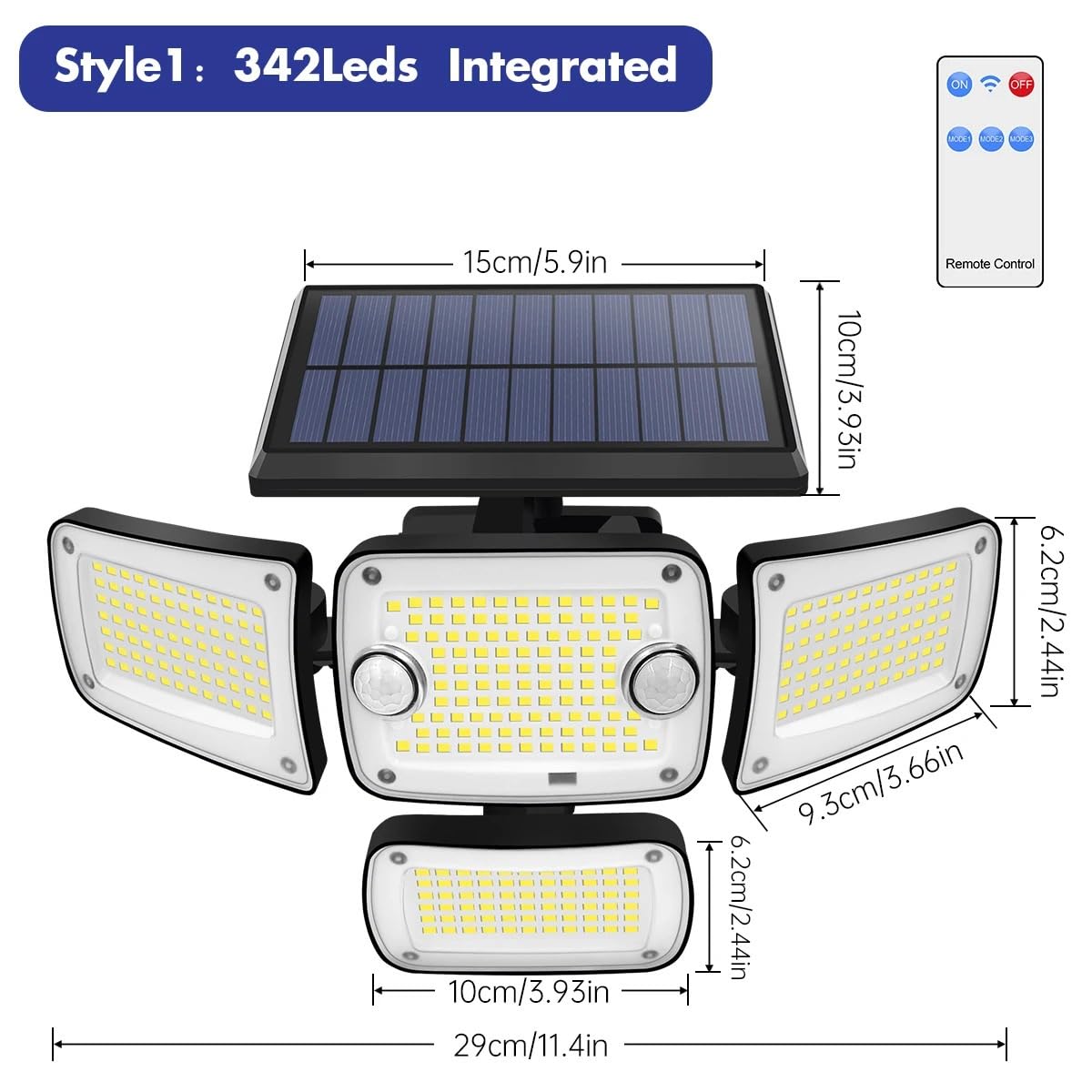 Reflektory zewnętrzne, Solarne lampy zewnętrzne z 4 regulowanymi głowicami IP65 Wodoodporne i 3 tryby 6500 K z pilotem