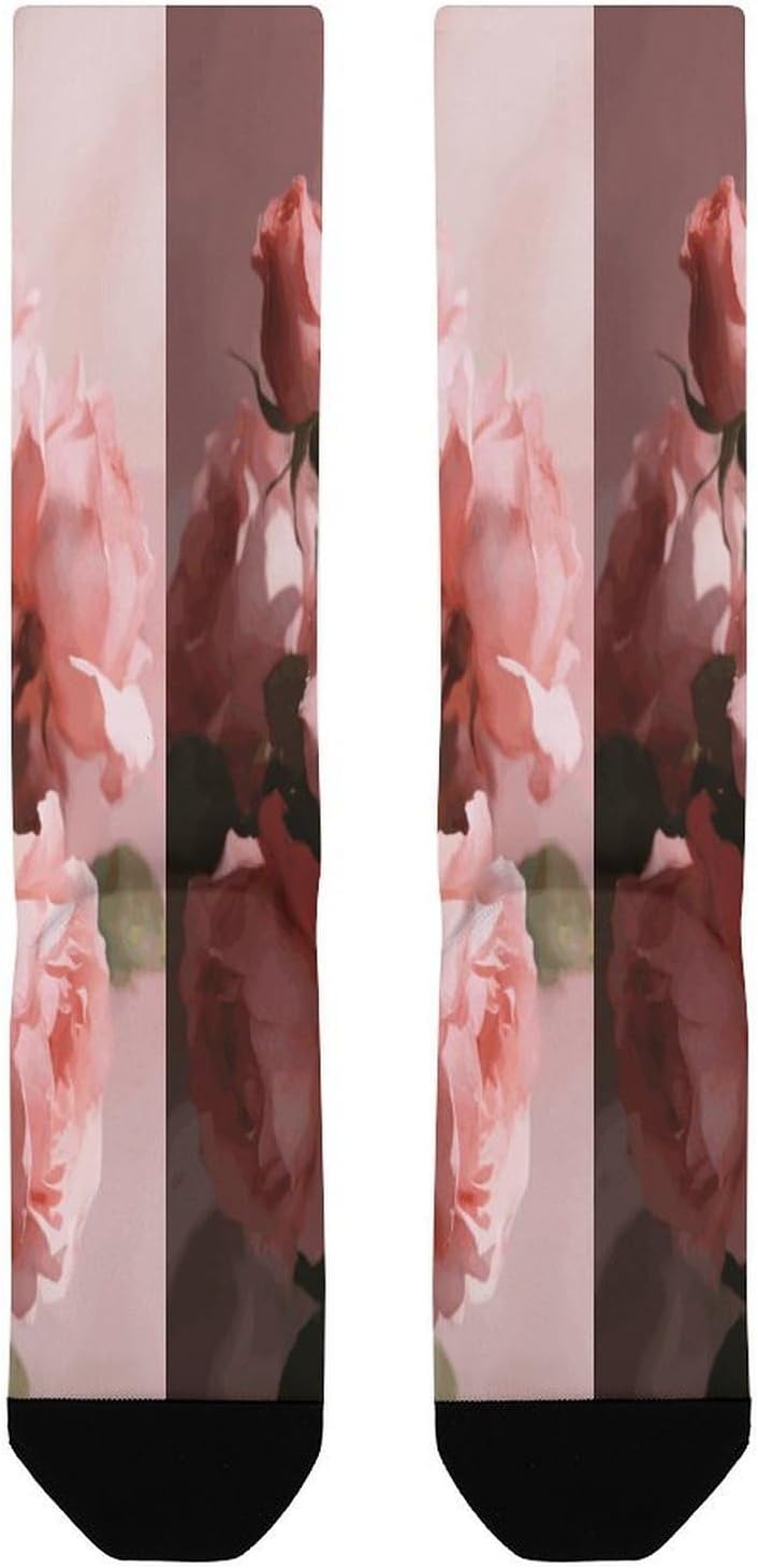 Sport Knee High Socks Casual Long Boot Sock Athletic Soccer Socks | Soft Long Dress Socks Fashion Long Tube Sock Dusty Rose Pink Crew Socks for Athletic Running Cycling