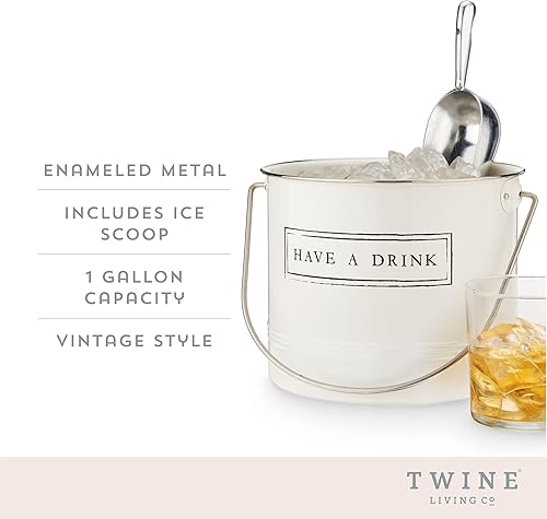 Miniatura 2 de Twine Have A Drink - Cubo de hielo y cuchara de metal esmaltado blanco para fiestas, botella de vino y botella de cerveza en 1 galón