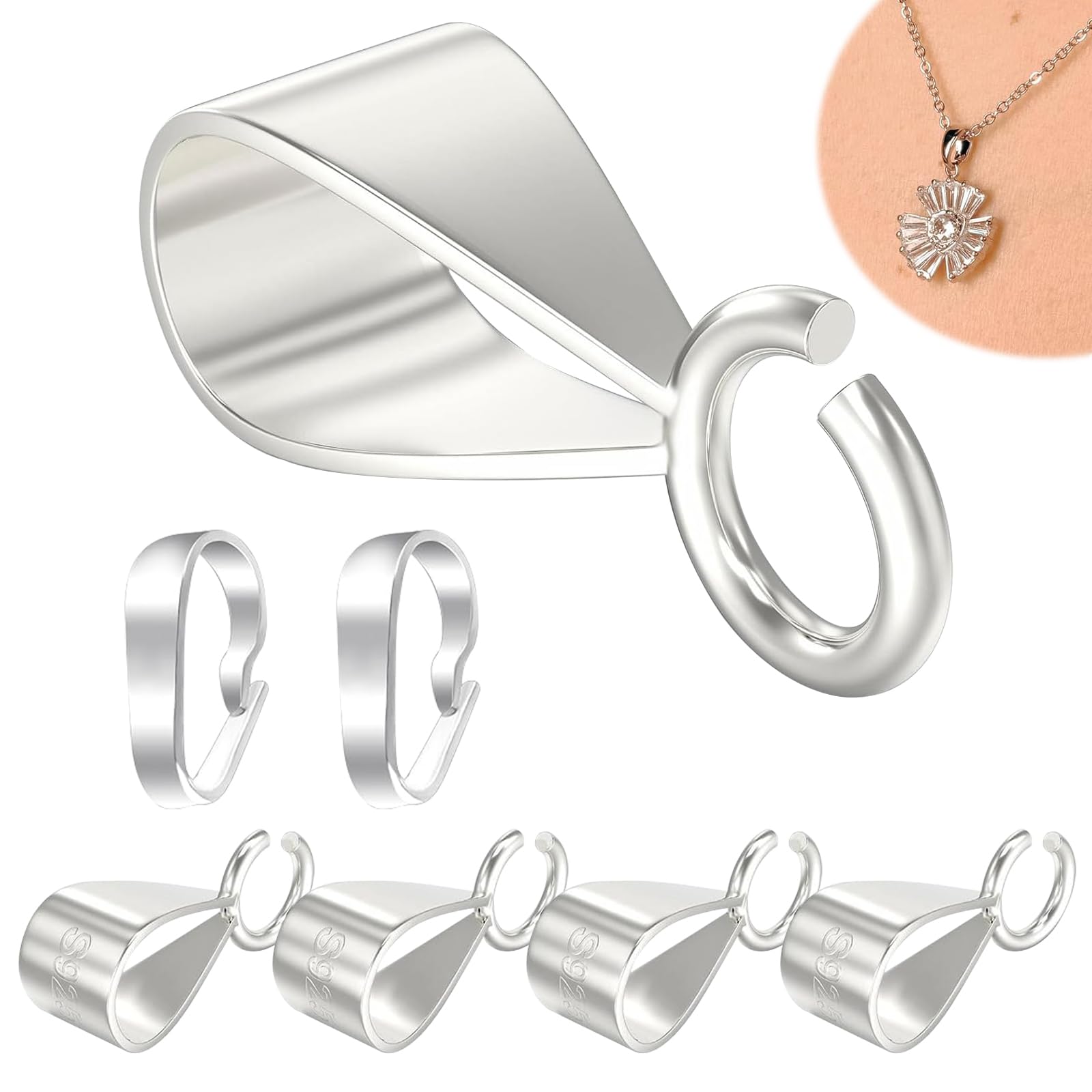 5 Stück Ösen Für Schmuck Anhänger mit 2 Stück Schnalle Des Live-Mund-Anhängers, 925 Sterling Kette für Anhänger,Anhänger Verschluss,Silber Schiebe Anhängerverschluss für Halskette Anhänger Küche, Haushalt & Wohnen