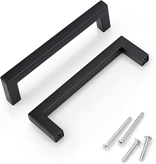 KNOBWELL 30 Pack 5 Inch Hole Center Cabinet Handles Stainless Steel Drawer Pulls, Kitchen Cupboard Handles, Drawer Dresser Pulls, 5-1/2 Inch Overall Length, Matte Black