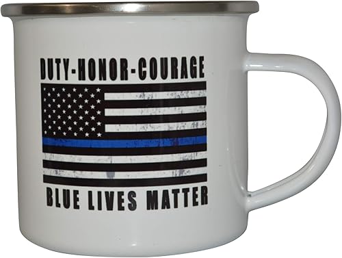 Miniatura 2 de Rogue River Tactical La delgada línea azul bandera campamento taza esmalte camping taza de café regalo oficial policía aplicación de la ley