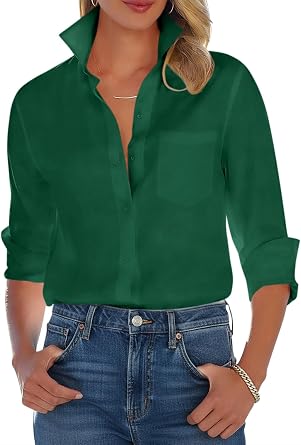 Button Down Shirts for Women Long Sleeve Dress Shirt Wrinkle Free Collared Work Shirt Casual Office Blouse Top
