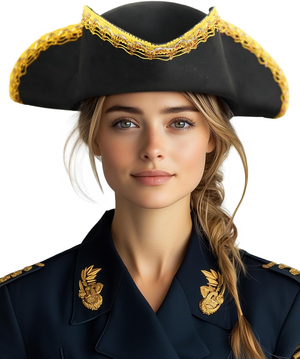 UQJE Authentic Pirate Hat for Women Adult Leather Tricorn Hat Halloween Colonial Costume Accessory