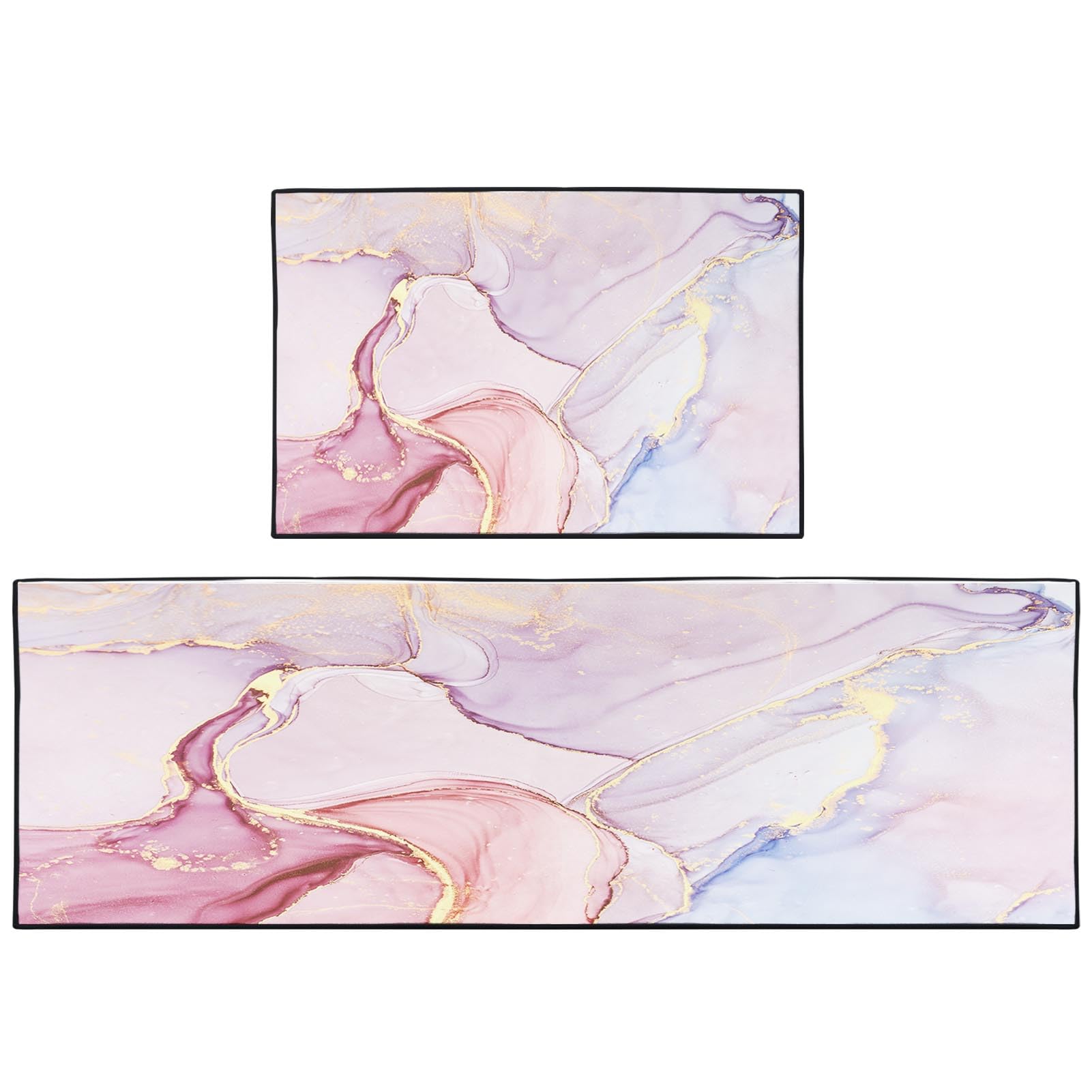 Pink Kitchen Mat Marble Kitchen Rugs Sets of 2, Washable Non-Slip Abstract Kitchen Floor Mats for in Front of Sink Kitchen Decor for Dining Room, Floor Home, Office, Sink, Laundry