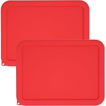 3 Cup Rectangle Silicone Storage Cover Lids Replacement for Pyrex 7210-PC Glass Bowls, Container not Included 2 Pack, Microwave, Dishwasher and Freezer Safe Cherry Red