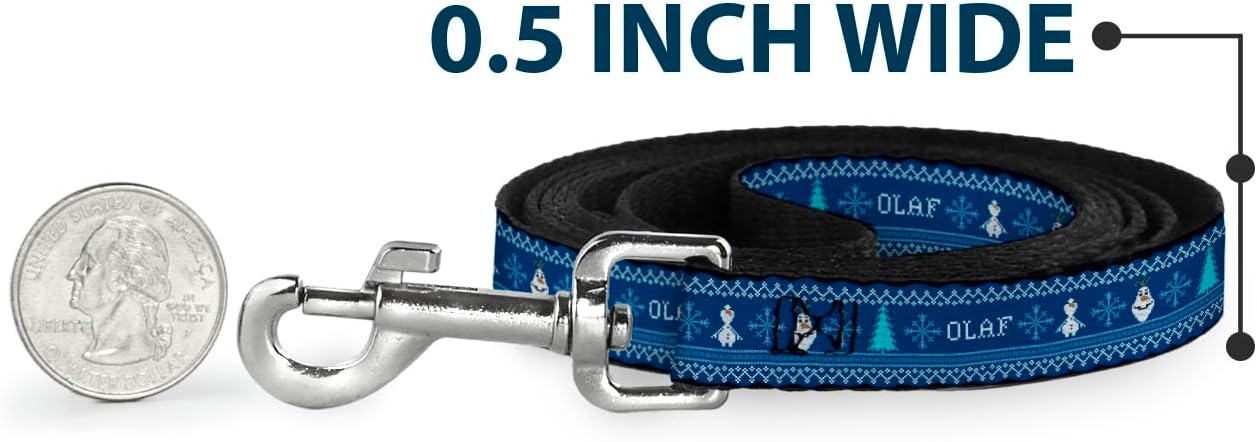 Buckle-Down Pet Leash - Olaf/Snowflakes Stitch Blues/White - 6 Feet Long - 1" Wide