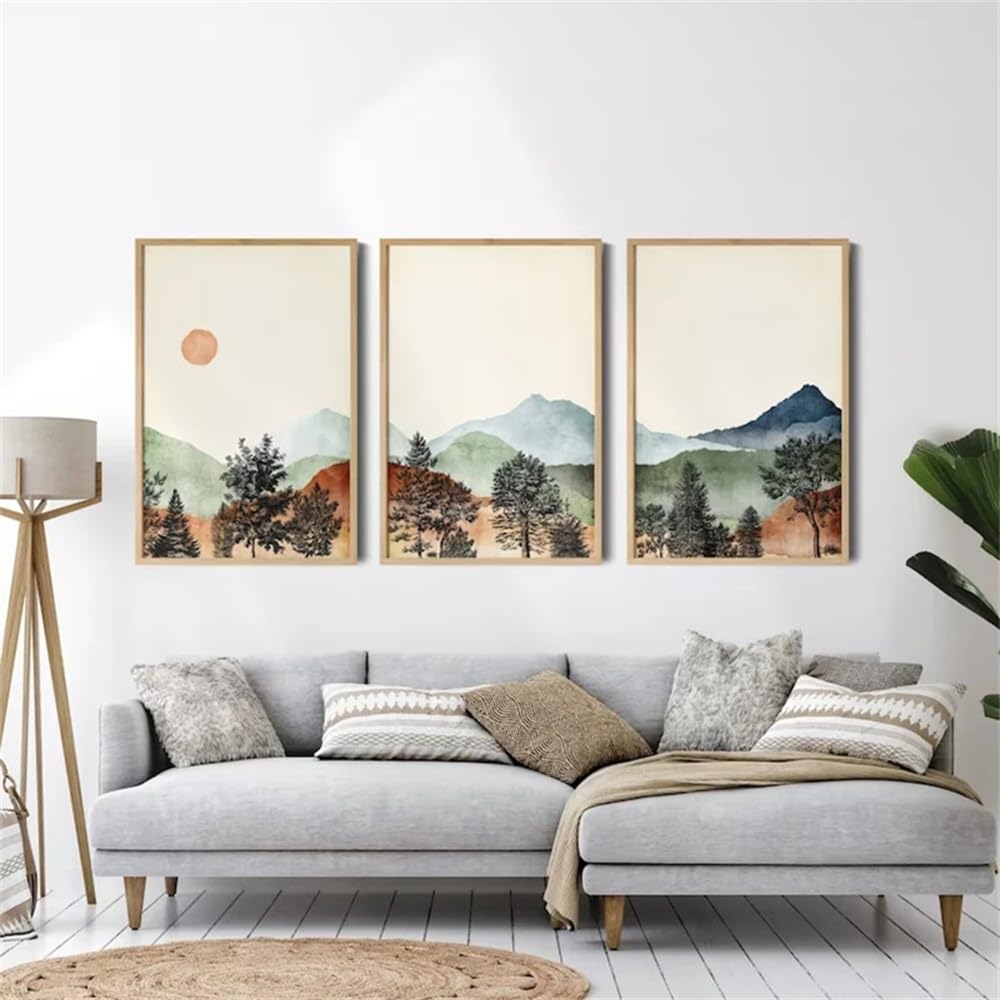 WUHBCZ Canvas Paints-Abstract Mountain Wall Art Poster Watercolor Nature Mountain Print Posters Landscape Printed Art Painting Living Room Office Home Decor-60 * 70cm/3PCS (No Frame)
