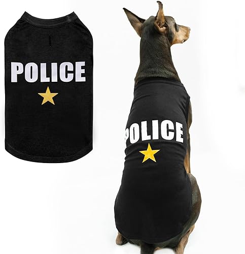 BINGPET Camisa de policía para perros, camiseta de algodón suave para mascotas, ropa para perros, chaleco suave y ligero para perros pequeños y