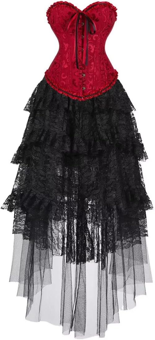 Jutrisujo Corset Dress Top Bustier for Women Lace up Brocade Classic Floral Plus Size
