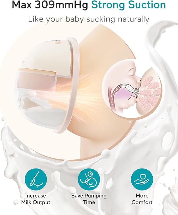 Paruu Hands Free Breast Pump P16, Wearable Breast Pump Electirc Portable with 4 Modes & 12 Levels, Max 309mmHg Strong Suction 19/21/24mm Flange Inserts Wearable Breastfeeding Pump, 2 Pack(Nude
