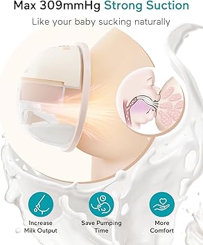 Paruu Hands Free Breast Pump P16, Wearable Breast Pump Electirc Portable with 4 Modes & 12 Levels, Max 309mmHg Strong Suction 19/21/24mm Flange Inserts Wearable Breastfeeding Pump, 2 Pack(Nude