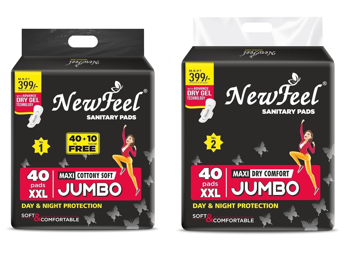 NewFeel LeakLock Technology | Odour Control | Hygiene & Comfort | Premium Women's Cottony Soft Sanitary Pads Day Night Protection (Pads-02-XXL-40+10-03-XXL)